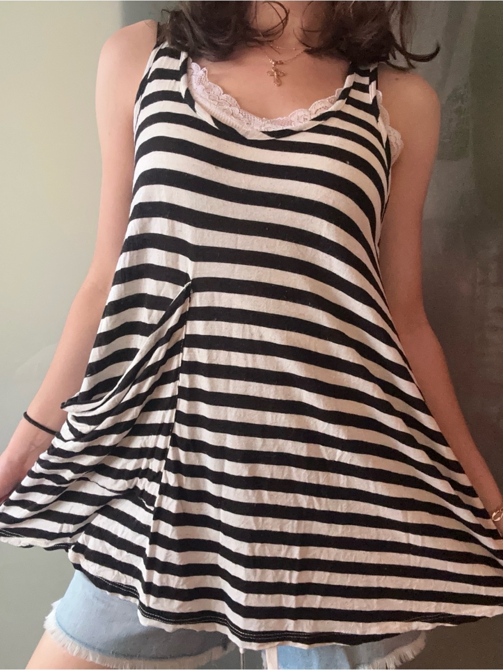 Strand Black & White Striped Swing Tank Top | Size Medium